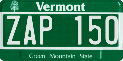 VT license plate ZAP150
