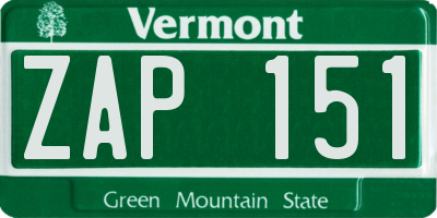 VT license plate ZAP151