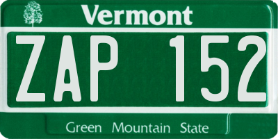 VT license plate ZAP152