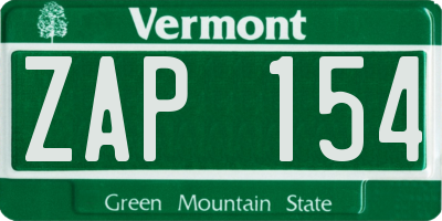 VT license plate ZAP154