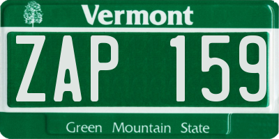 VT license plate ZAP159