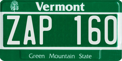VT license plate ZAP160