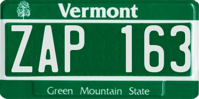 VT license plate ZAP163