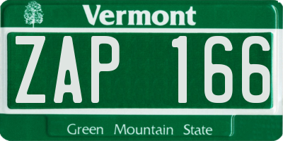VT license plate ZAP166
