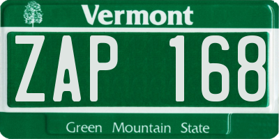 VT license plate ZAP168