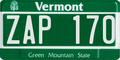 VT license plate ZAP170