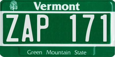 VT license plate ZAP171