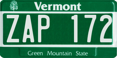 VT license plate ZAP172