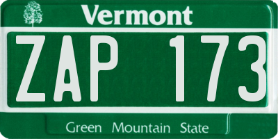 VT license plate ZAP173