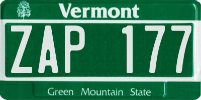 VT license plate ZAP177