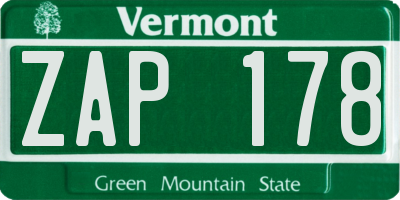 VT license plate ZAP178