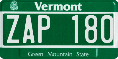 VT license plate ZAP180