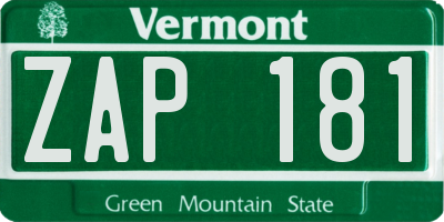 VT license plate ZAP181