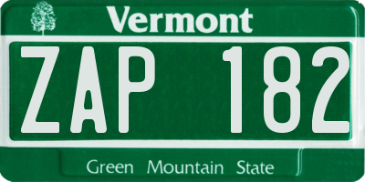 VT license plate ZAP182