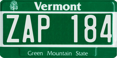 VT license plate ZAP184