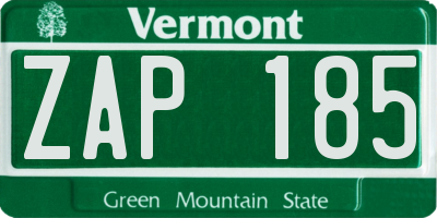 VT license plate ZAP185