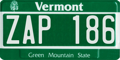 VT license plate ZAP186
