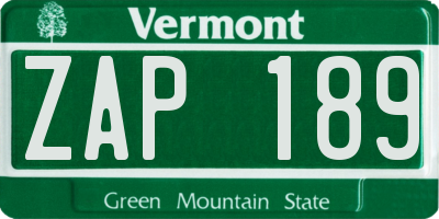 VT license plate ZAP189