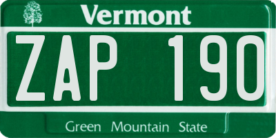 VT license plate ZAP190