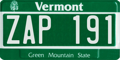 VT license plate ZAP191