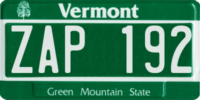 VT license plate ZAP192