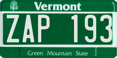 VT license plate ZAP193