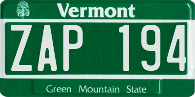 VT license plate ZAP194