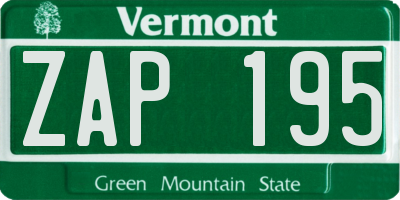 VT license plate ZAP195