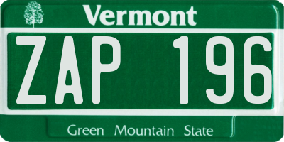 VT license plate ZAP196