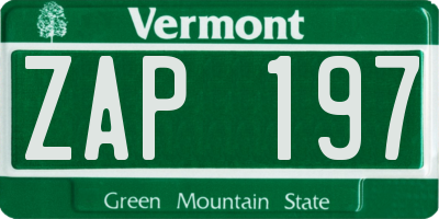 VT license plate ZAP197