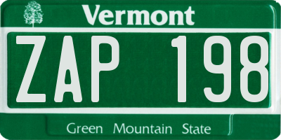 VT license plate ZAP198