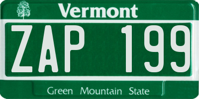 VT license plate ZAP199