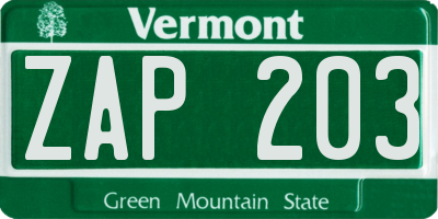VT license plate ZAP203