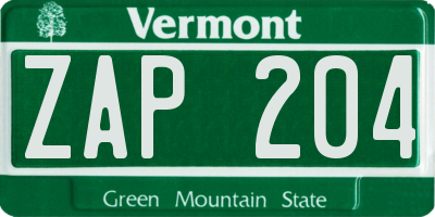 VT license plate ZAP204