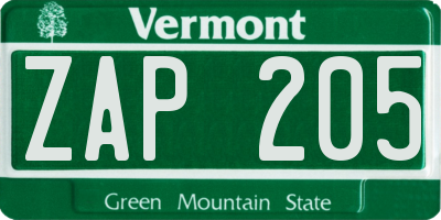VT license plate ZAP205