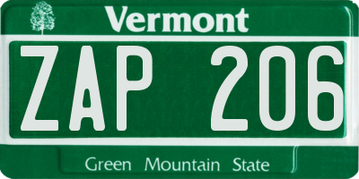 VT license plate ZAP206
