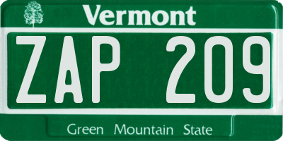 VT license plate ZAP209