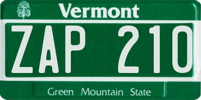 VT license plate ZAP210