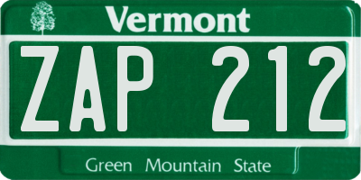 VT license plate ZAP212