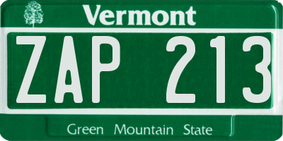 VT license plate ZAP213