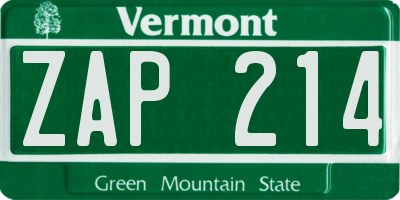 VT license plate ZAP214