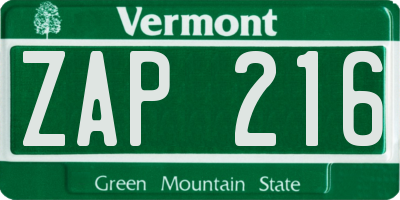 VT license plate ZAP216