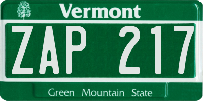 VT license plate ZAP217