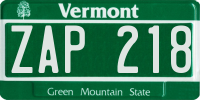 VT license plate ZAP218