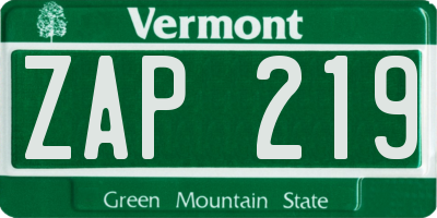 VT license plate ZAP219