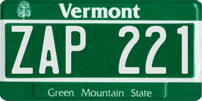VT license plate ZAP221