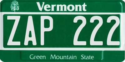 VT license plate ZAP222