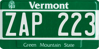 VT license plate ZAP223