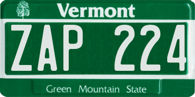 VT license plate ZAP224