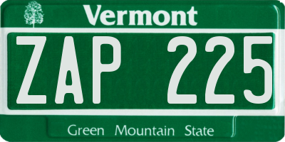 VT license plate ZAP225
